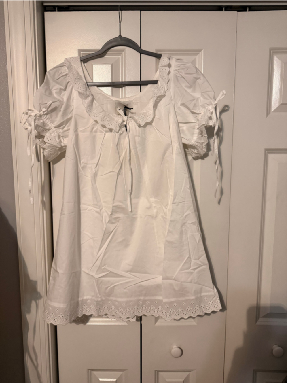 Women's kourt Juliet Cotton Dress White Eyelet Mini Dress Size S - Picture 7 of 9